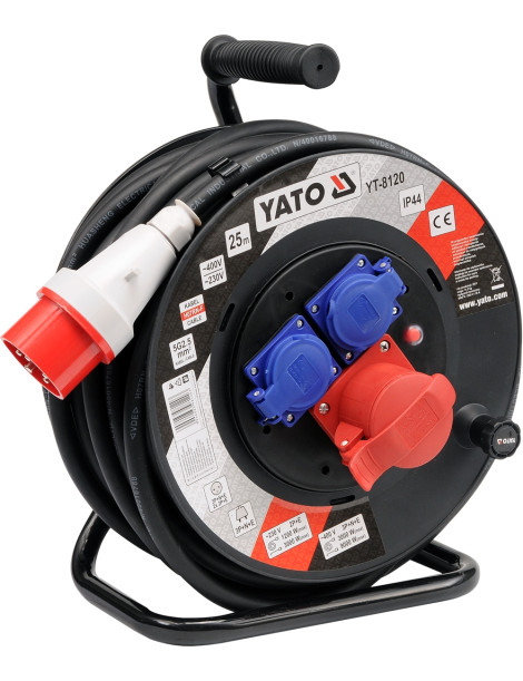 Pagarinātājs uz spoles  ip44, 25 m, 5 g2,5 mm, 230/400 V