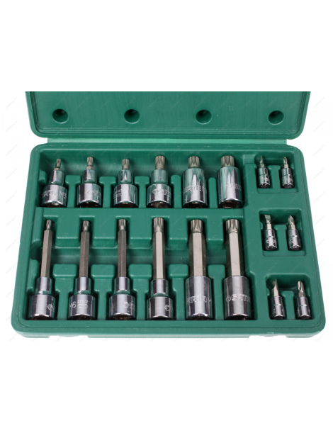 1/4 "+ 1/2" uzgaļu galvu komplekts (SPLINE) 18 gab. 1/4 "+ 1/2" uzgaļu galvu komplekts (SPLINE) 18 gab.