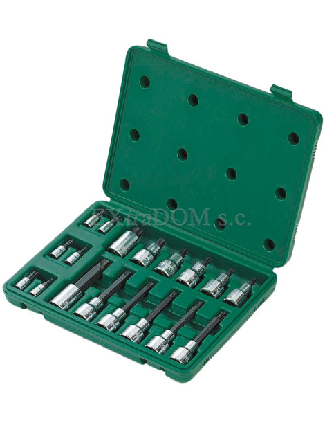 1/4 "+ 1/2" galviņu komplekts (TORX) 18gab. 1/4 "+ 1/2" galviņu komplekts (TORX) 18gab.