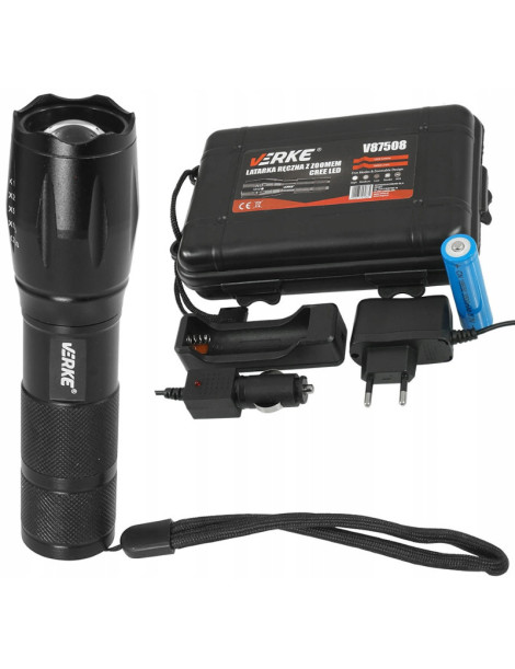 Lukturis CREE LED, 1000lm, lādējams, 3500 mAh, 5 režīmi, zoom; VERKE Lukturis CREE LED, 1000lm, lādējams, 3500 mAh, 5 režīmi, zoom; VERKE